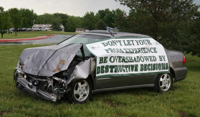 Crashed car sends powerful message to students