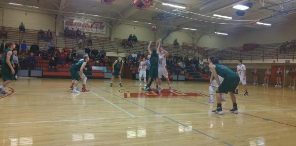 Boy's varsity basketball team prepares to begin the game against Wamego on Jan. 19.