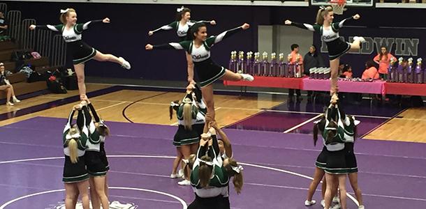 De Soto High School cheerleaders perform at Baldwin High School on Feb. 13.