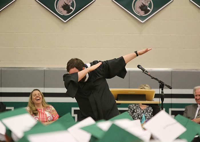 Hamilton finishes his routine by dabbing.