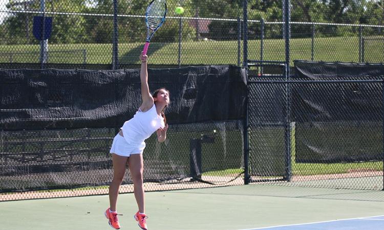 Freshman Issa Sullivan serves the ball during a match at the USTA Missouri Valley Team Championships, which were held in Oklahoma City, May 28-30, 2016.
