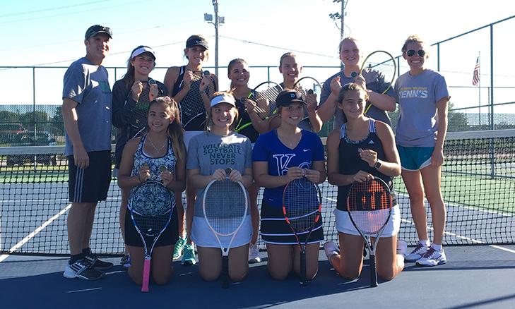 The De Soto High School girls' tennis team pose for a picture after claiming the Bonner Springs Invitational team title on Sept. 29.