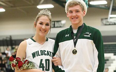 Seniors Jackie Kennard and Noah Wilson are crowned queen and king for the WPA dance at the game on Jan 27.