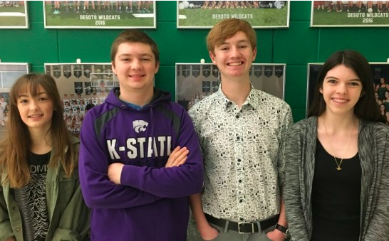 (Left to right) Sophomore Savannah Stine, Senior Trevor Whitlow, junior Zach Yarbrough and senior Carlie Harris pose for a photo at DHS after competing at the State debate tournament on Jan. 27-28.