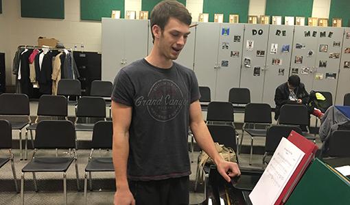 Junior Conner Strouse sings a scale for his De Soto Voce audition on March 1.