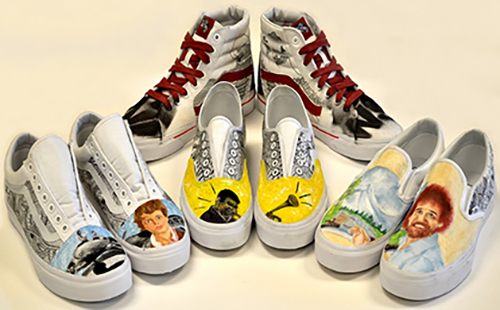 All four of the entered shoes, created by senior Emily Euler, juniors Sam McGuire and Carly Newhouse and sophomores Morgan Cravens and Pierce Nunley.