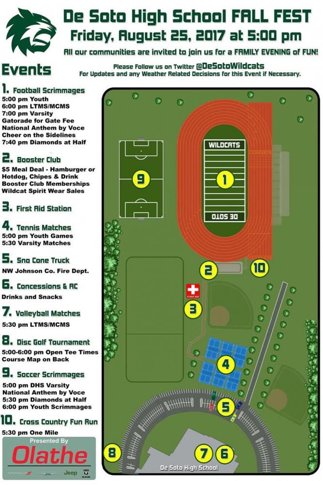 A map and schedule of Fall Fest taking place on Friday Aug 25