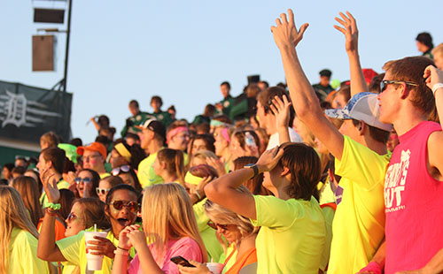 The student section showing tremendous amounts of spirit during a home football game against Bonner Springs on Sept. 8.