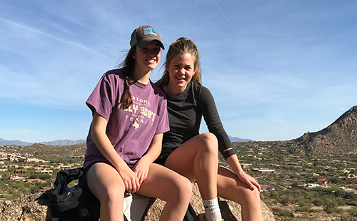 Junior Morgan Laplante (left) poses with her sister, freshman Bailey Laplante (right), on a hike in Arizona.  