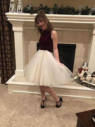 Lauren Marsden in a dress she made in 2016 for Christmas