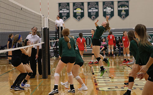 Senior Haley Cuba prepares to hit the ball over the net at Spikefest 2017. 