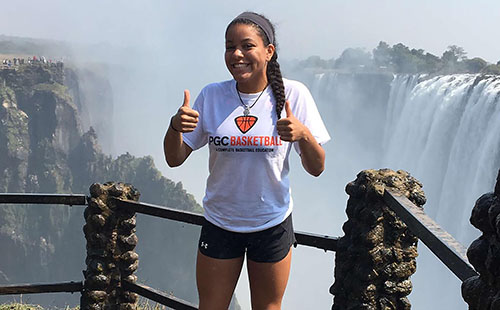 Senior Linnea Searls poses in front of Victoria Falls in Zambia during her summer trip to Africa 