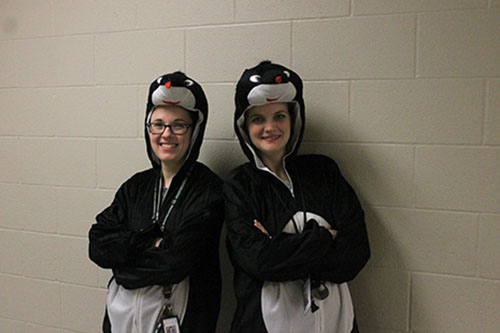 Chemistry teachers Katherine Welzenbach and Laura Sixta pose in their mole costumes on Oct. 23. 