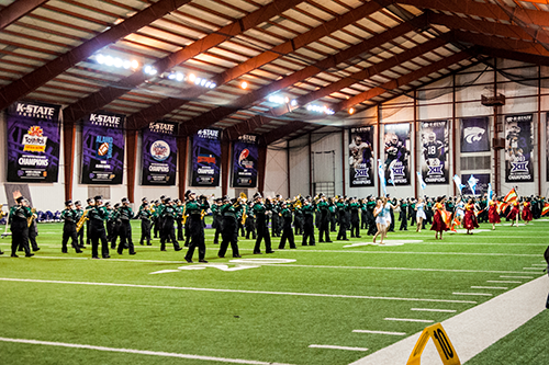 The band performs at the indoor practice facility on Oct. 6. 
