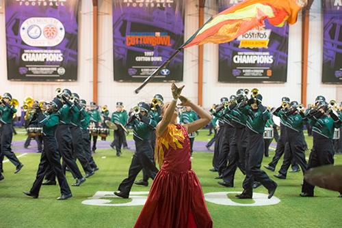 Junior Lilyan Rodriguez performs a spin toss during the performance on Oct. 6.