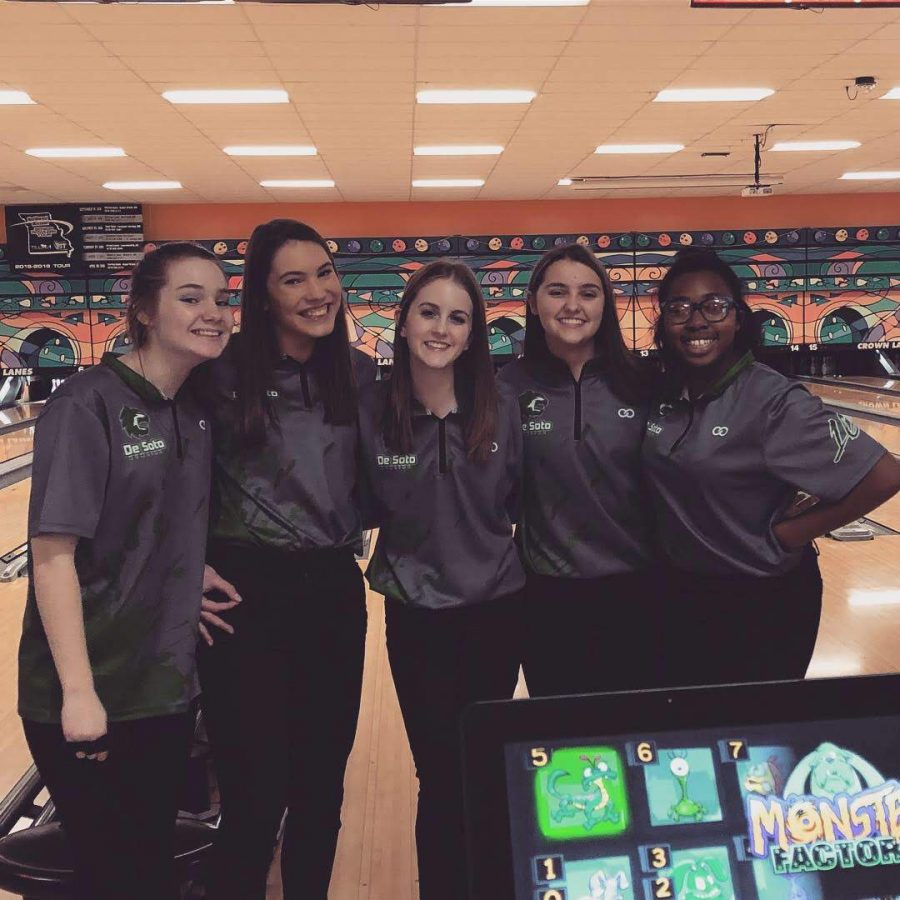 Varsity girls bowling team pose for a picture after a win at Crown Lanes Bowling Alley on Jan. 15.
