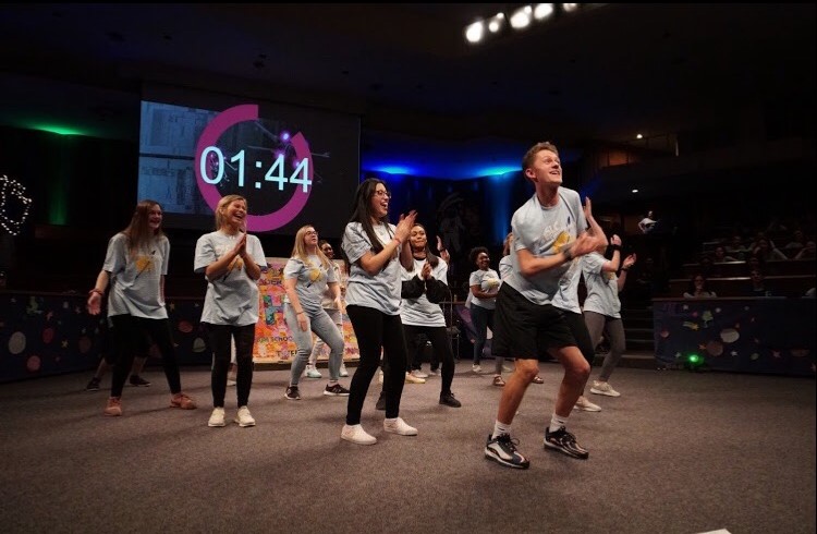 Junior Chase Culver performs a dance routine in the "Dancing with the Stars" event at the High School Leadership Conference in Norman, OK on Feb. 16. Culver said the conference was "very influential, informative, and life-changing."