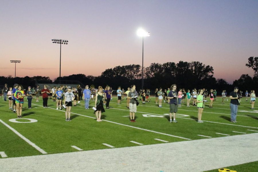 The DHS Marching Wildcats practice their performance on August 27, 2018.