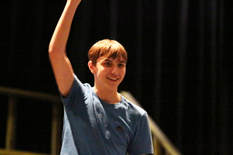 Junior Devon Fornal rehearses as Willard Hewitt from Footloose on Feb. 6.