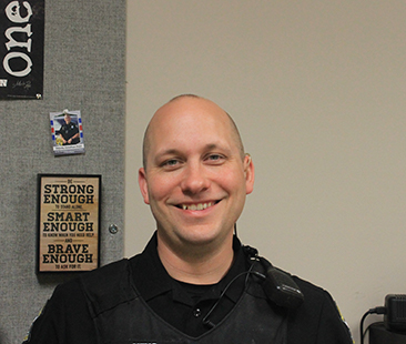 De Soto High School’s resource officer Jonathan Keys in his office on April 5.