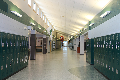 With school starting later, the halls of De Soto High School were deserted on the morning of Sept. 18, 2019. 