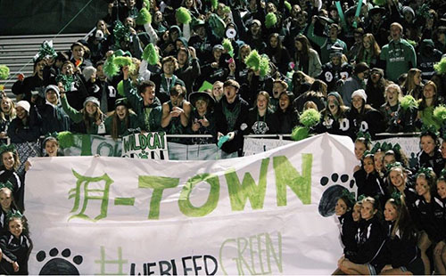 The De Soto High School student section comes together to cheer on  the football team at the game against Mill Valley High School on Nov 15.