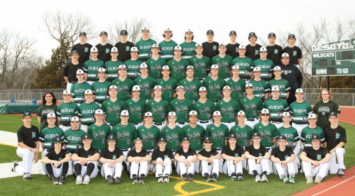 The baseball team takes a group photo for the 2018-19 yearbook during last season.
 
