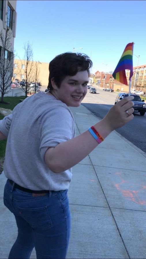 
Senior Adam Kellog 
Leads a Pride KC march along with the GSA of DHS. 
