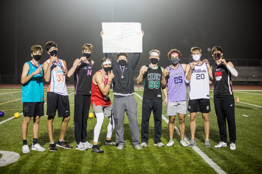 The winning team at the dodgeball tournament on Oct. 21, poses for a group photo.