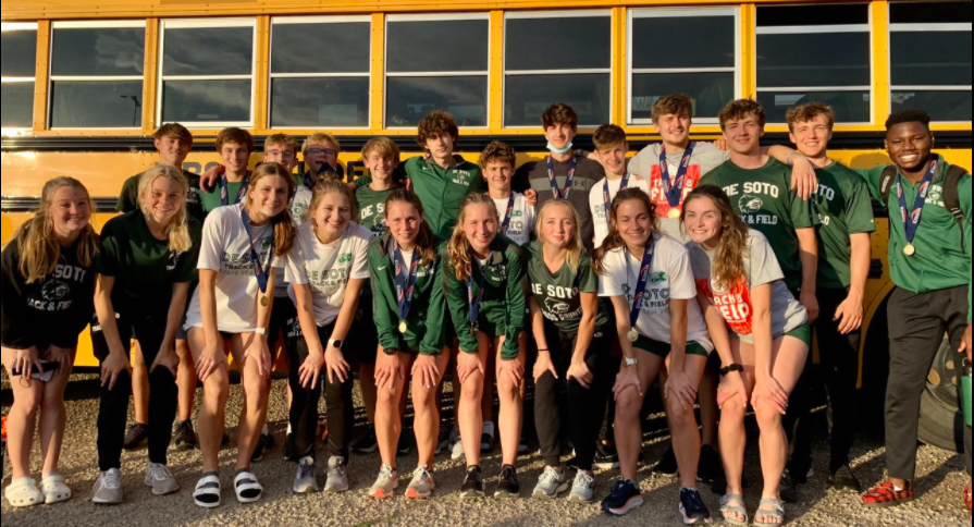 The De Soto Varsity Track team poses for a picture after competing at State on May 27, 2021. 