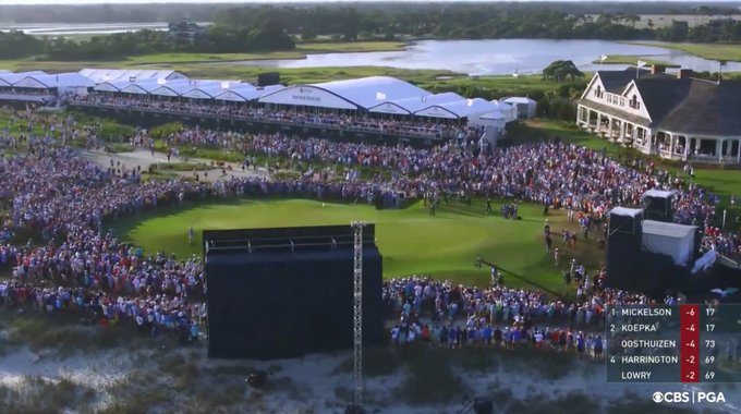 Thousands of fans surrounded the 18th green at the PGA Championships where Phil Mickelson sank his final putt on Sunday, May 23.