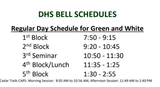 The new 2021-2022 school year block schedule