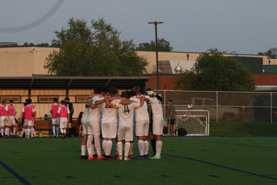 The De Soto High School boys' soccer team huddles before their game against Mill Valley on Sep. 7. 