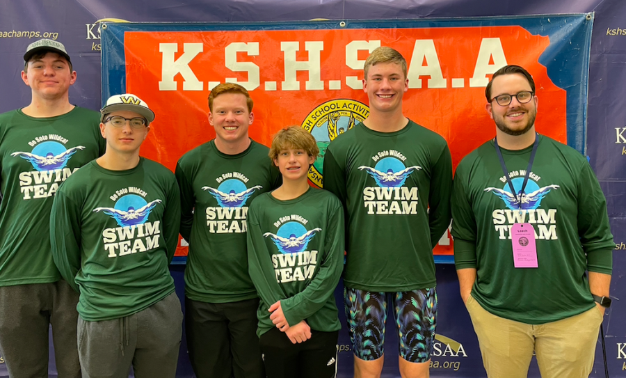 The DHS swim team poses for a picture after competing in the state meet on Feb 17, 2022.