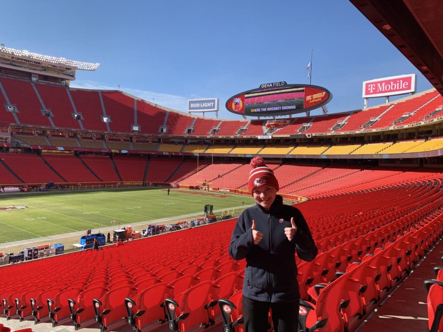 Senior Emma Klingler poses for a picture inside Arrowhead Stadium before the fans arrive on Jan. 23, 2022. 